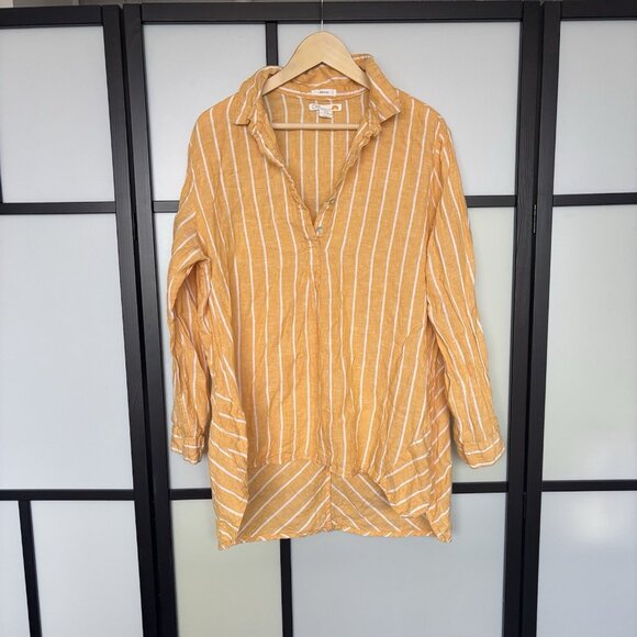 C&C California Linen Tunic Shirt Womens 1X Striped Beach Resort Boho Lagenlook - Picture 2 of 14